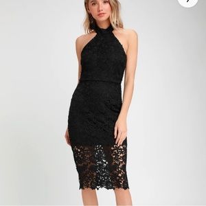NEW! Lulu's Black Strut and Stun Lace Halter Dress